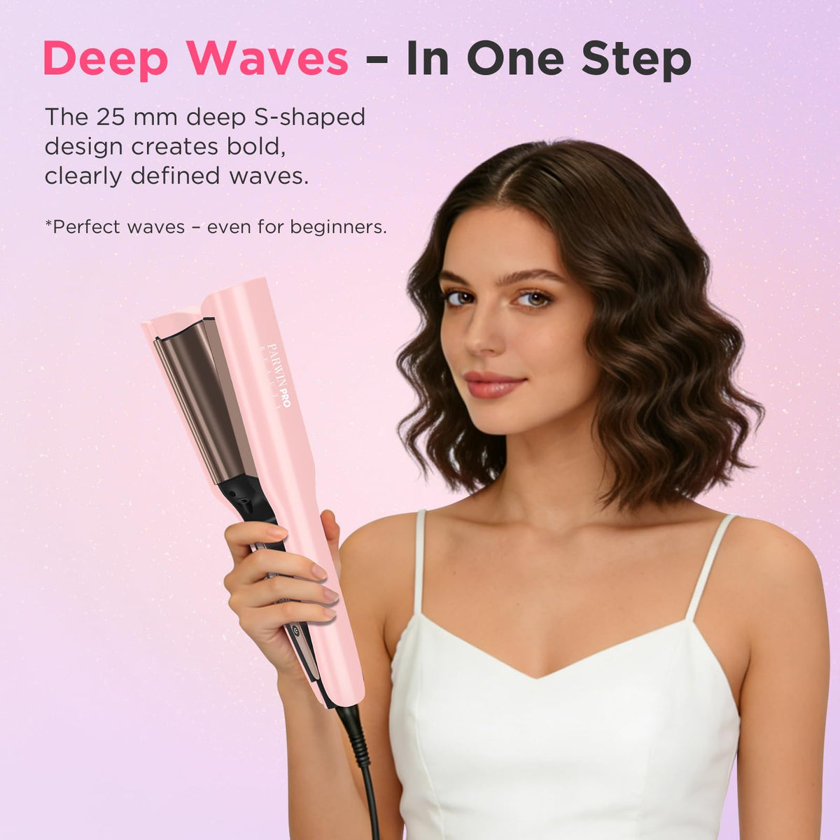 PARWIN PRO Wavers BEAUTY 25mm Deep Wave Hair Crimper Pink Barrel Tool NEW