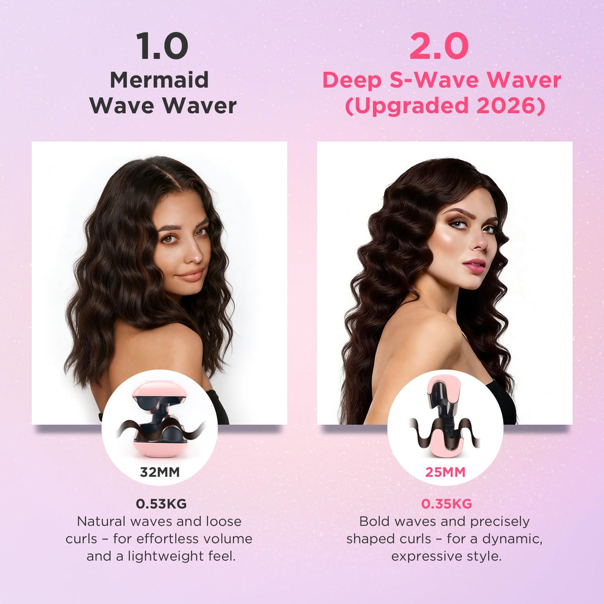 PARWIN PRO Wavers BEAUTY 25mm Deep Wave Hair Crimper Pink Barrel Tool NEW