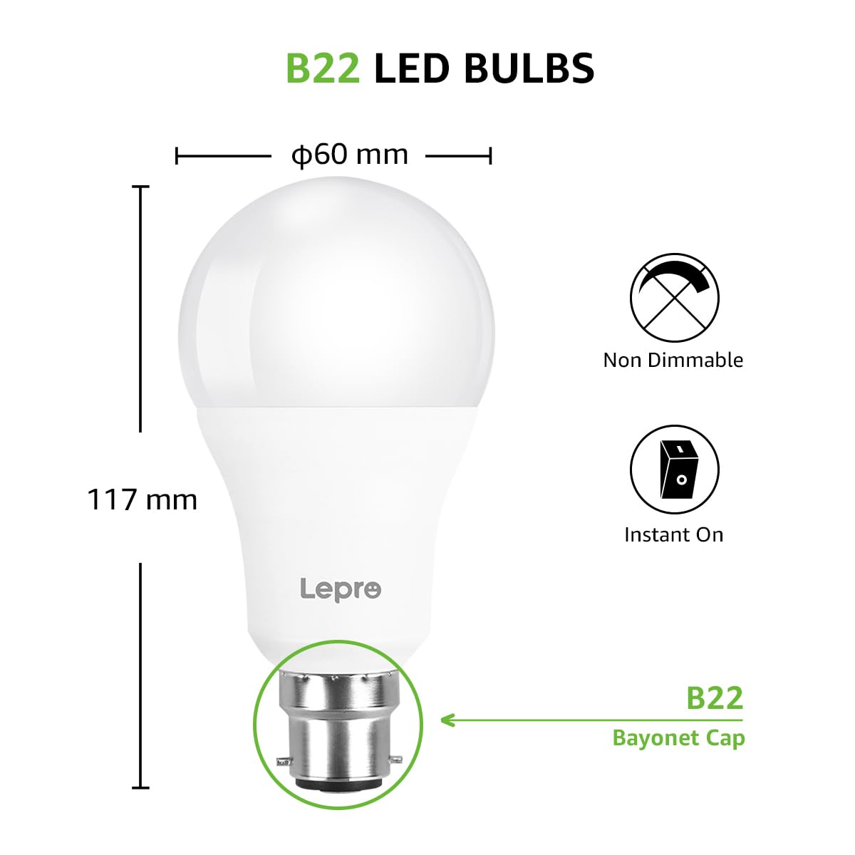 Lepro LED Bulbs B22 Bayonet 13.5W A60 Warm White Energy Saving Size A60 B22 DEMO