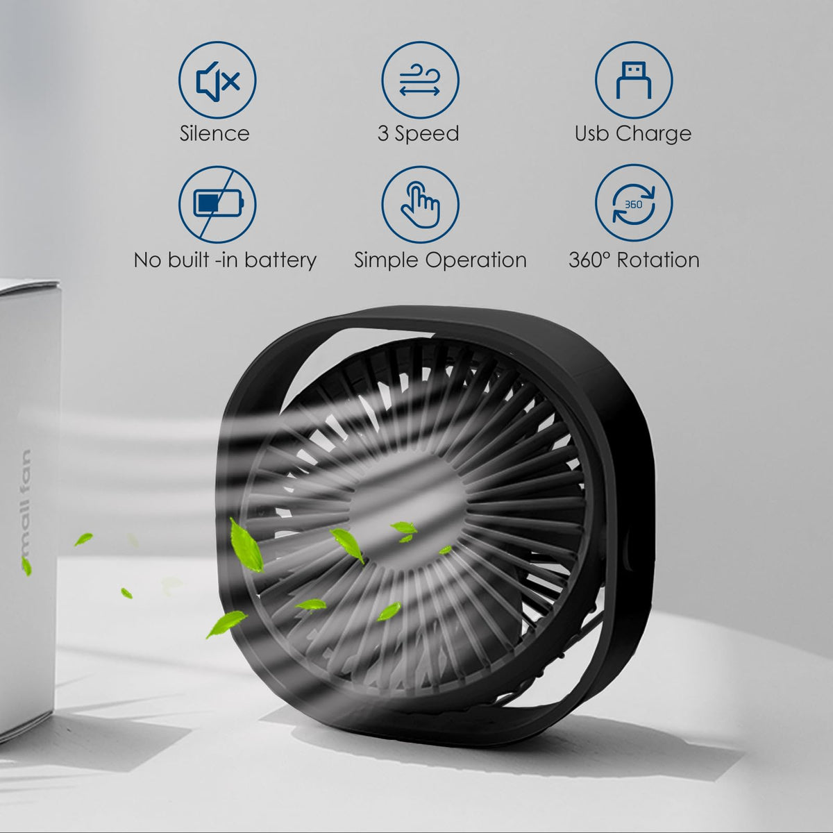 Simpeak Mini USB Fans USB Desk Fan Quiet Portable Black 12.5cm Small Size NEW