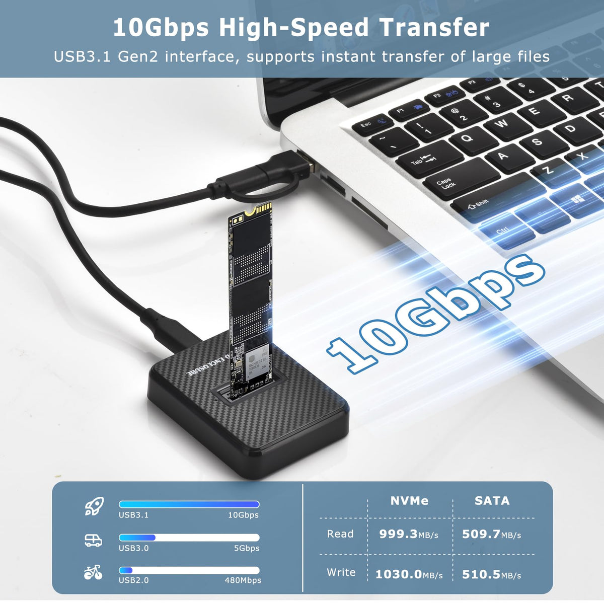 M.2 NVMe SATA USB 3.0 Docking Station 10Gbps Black Aluminum NEW