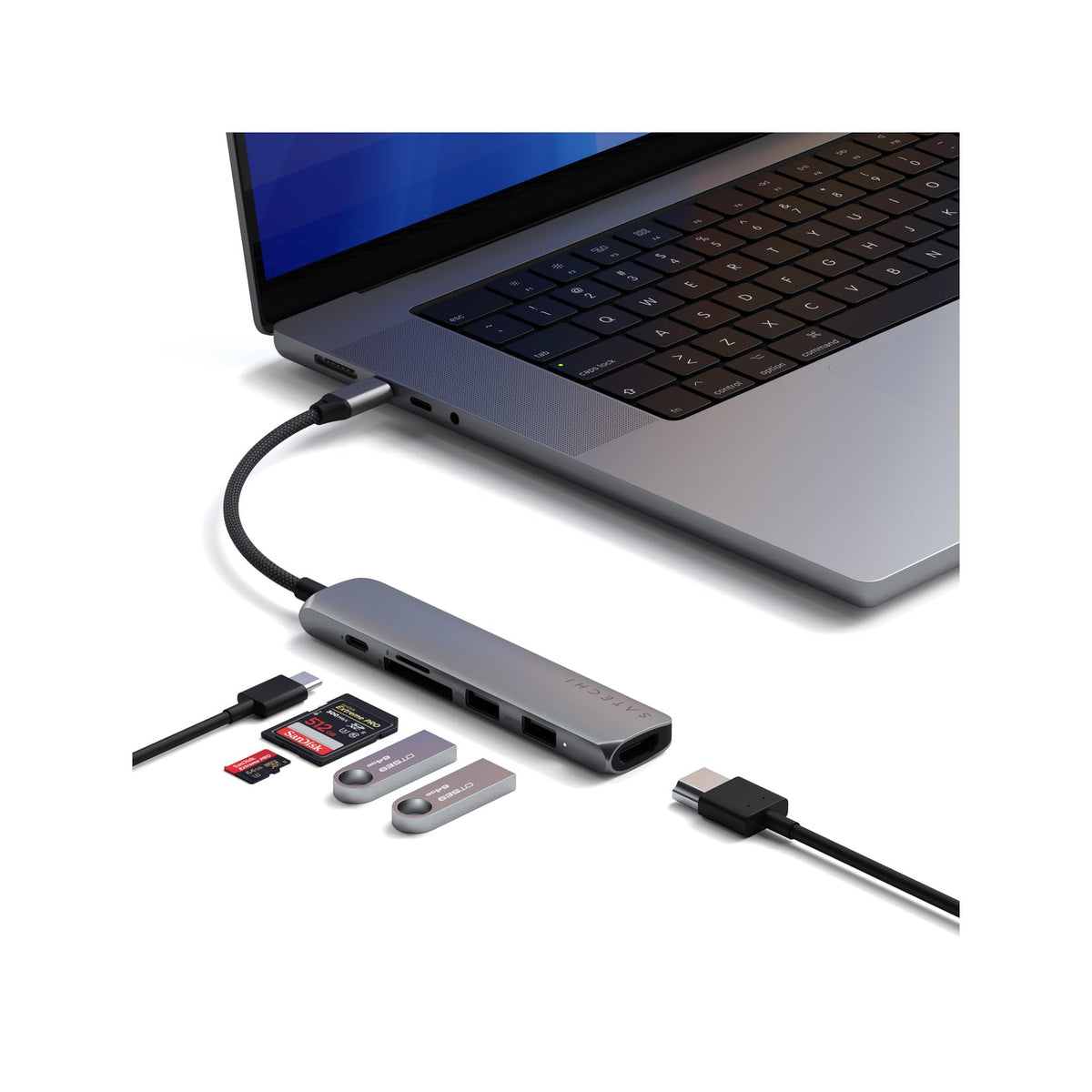 Satechi 6-in-1 USB Hubs USB-C Hub 4K HDMI Multiport Adapter Space Grey DEMO