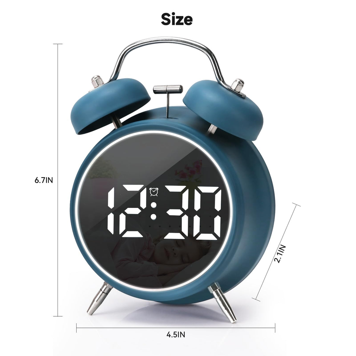 Blue Digital Classic Style Alarm Clock with LED Display 4.5 Inches DEMO