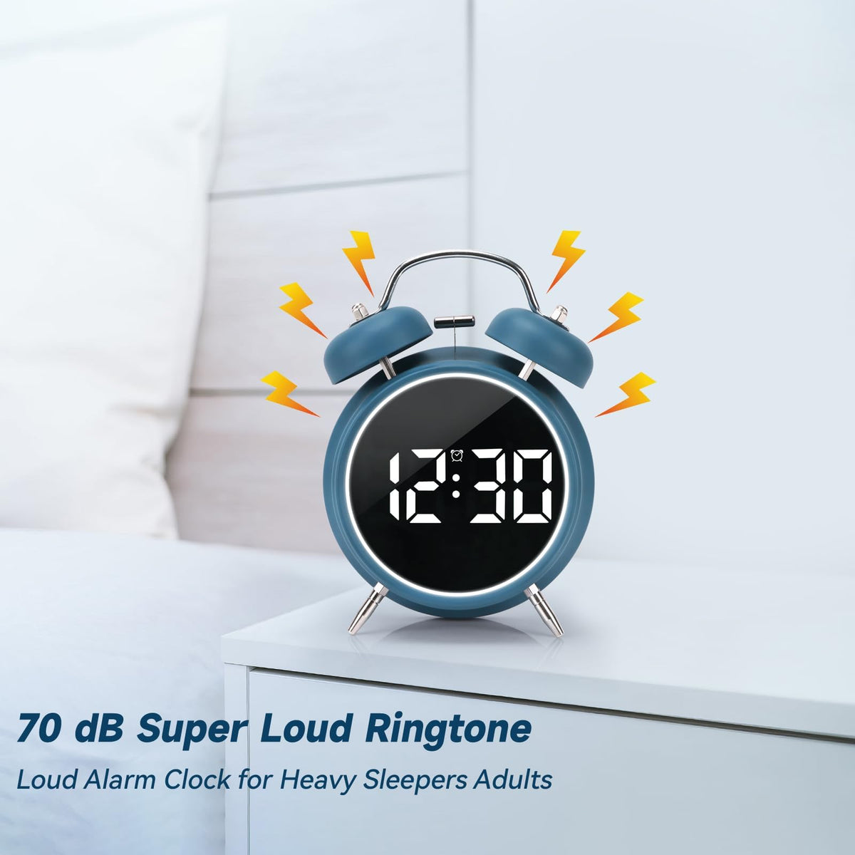 Blue Digital Classic Style Alarm Clock with LED Display 4.5 Inches DEMO