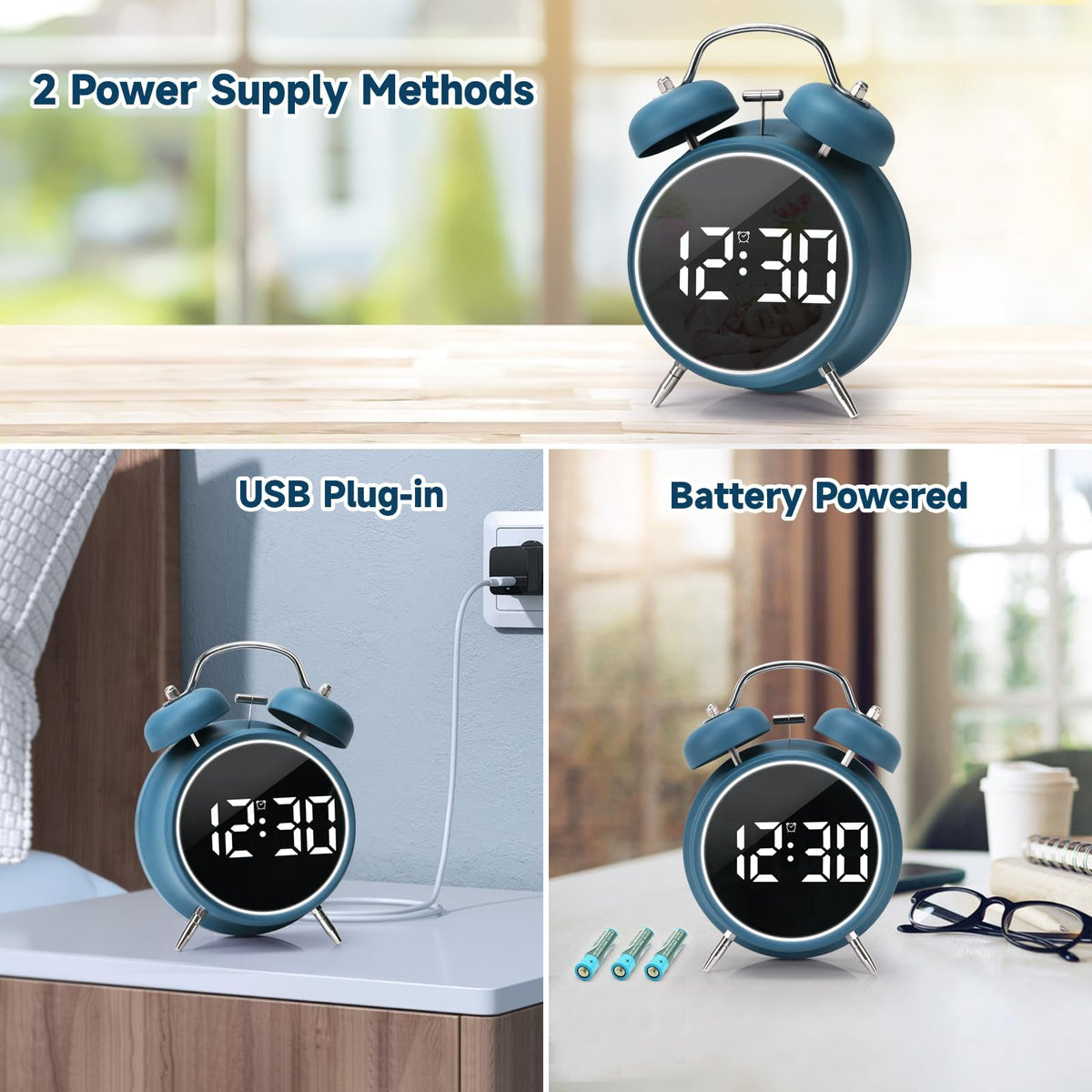 Blue Digital Classic Style Alarm Clock with LED Display 4.5 Inches DEMO