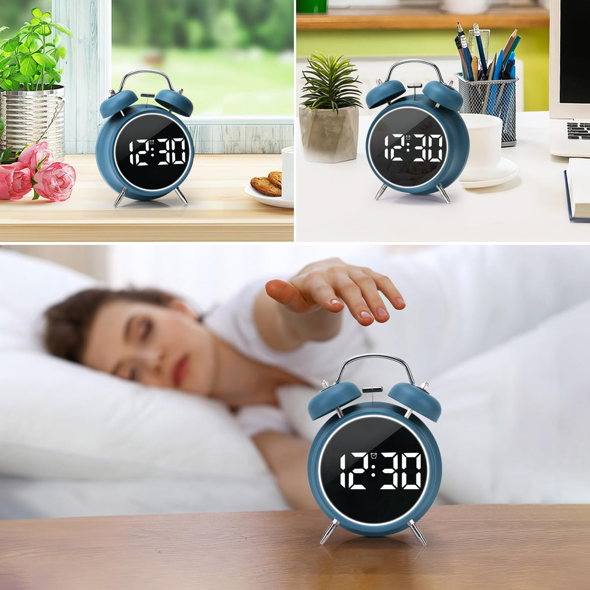Blue Digital Classic Style Alarm Clock with LED Display 4.5 Inches DEMO