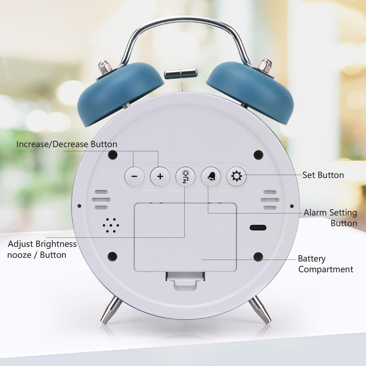 Blue Digital Classic Style Alarm Clock with LED Display 4.5 Inches DEMO