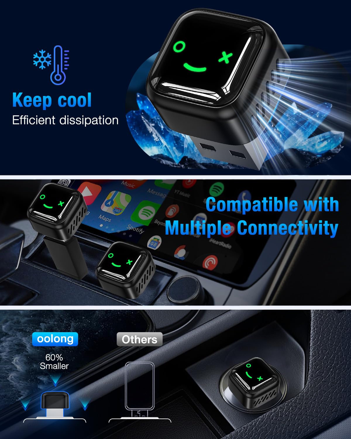 Wireless CarPlay Android Auto Adapter 5.8GHz Radio - Black NEW