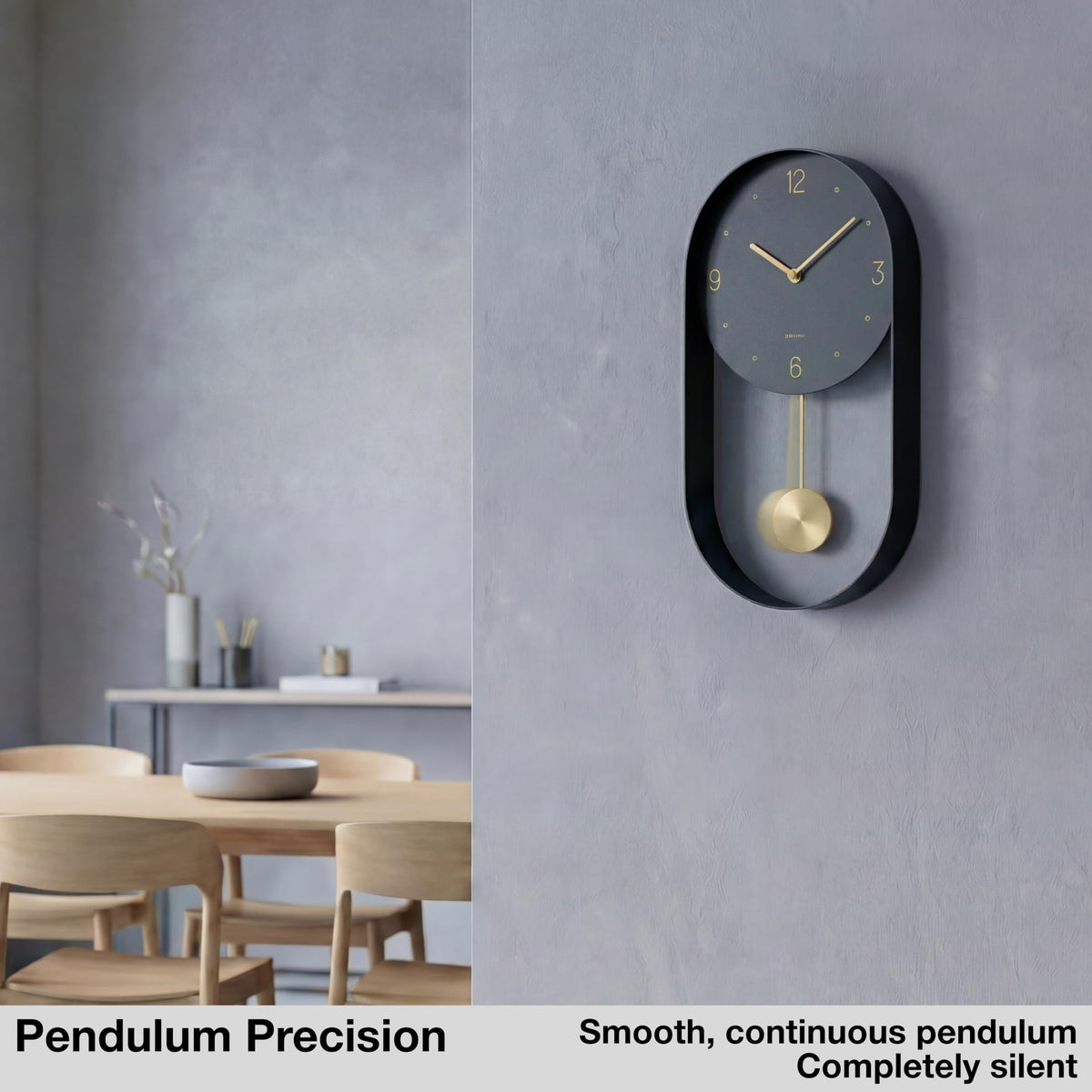 Driini Black Modern Pendulum Wall Clock 8x15.5 inches Metal Frame Size 8 NEW