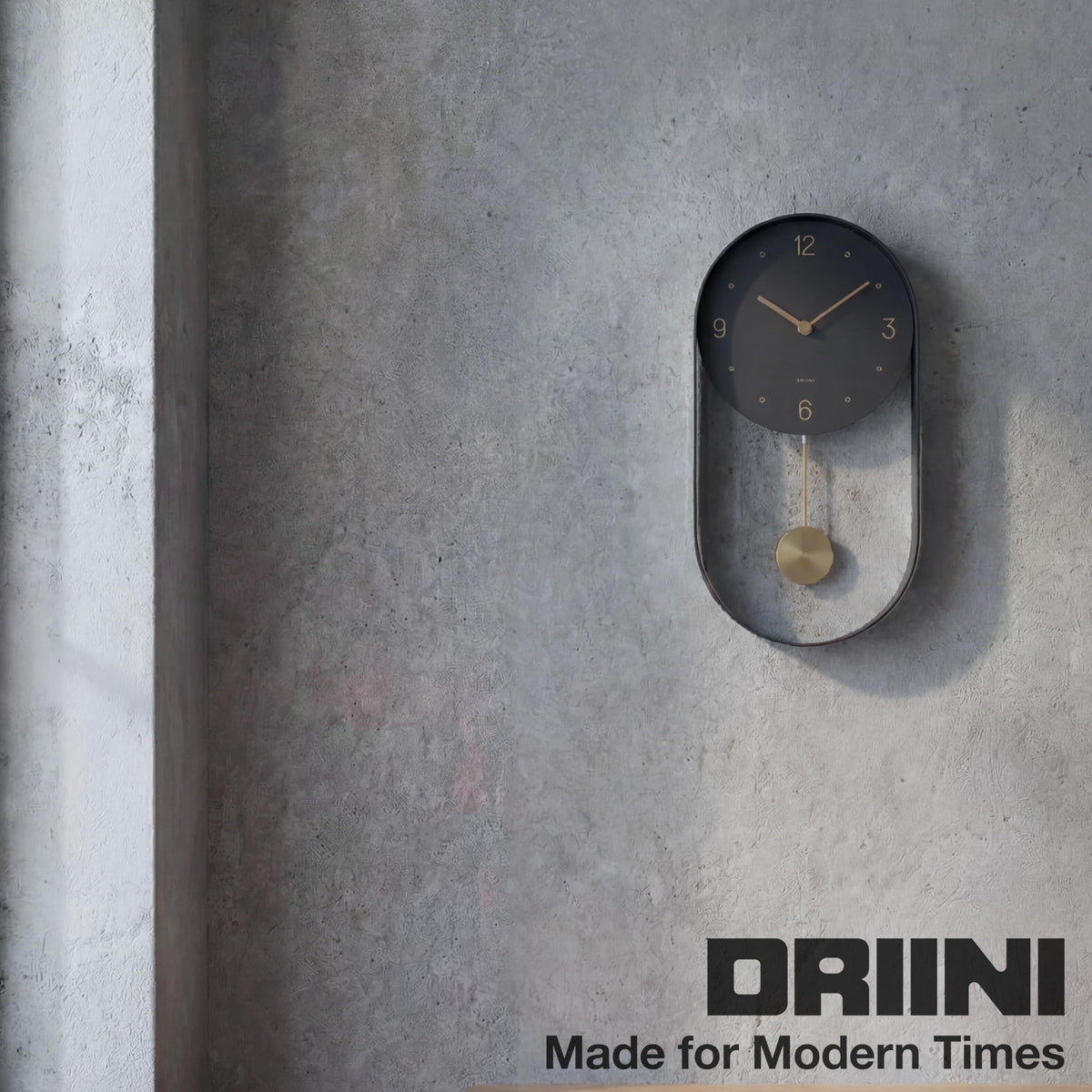 Driini Black Modern Pendulum Wall Clock 8x15.5 inches Metal Frame Size 8 NEW