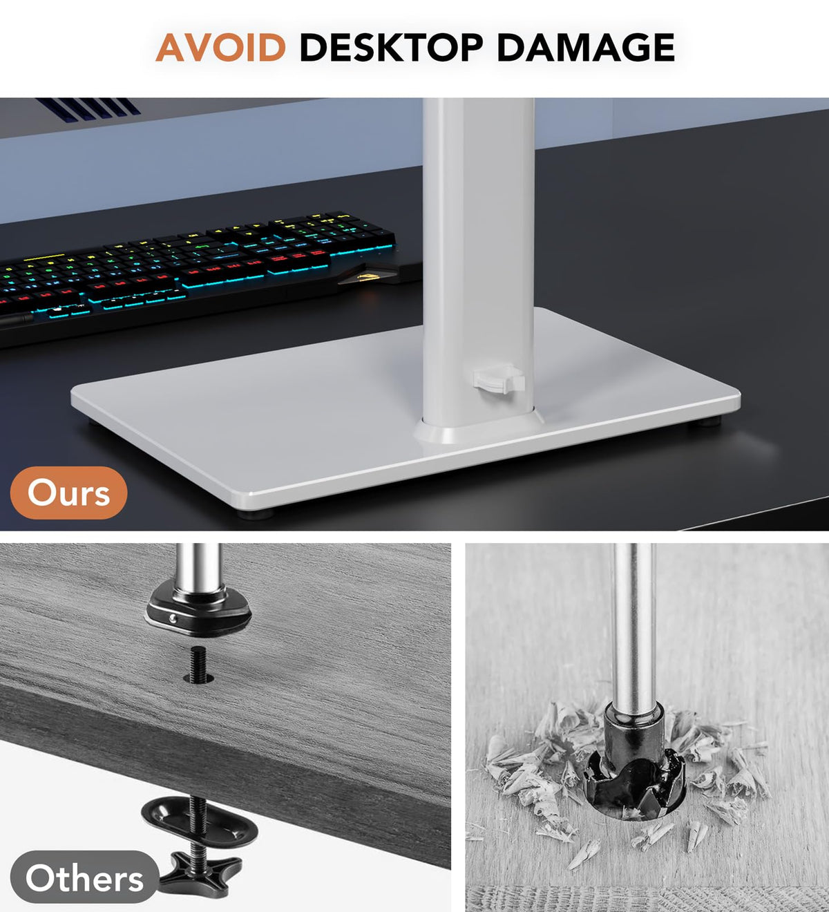 Hemudu White Tempered Glass Single LCD Monitor Stand Riser DEMO