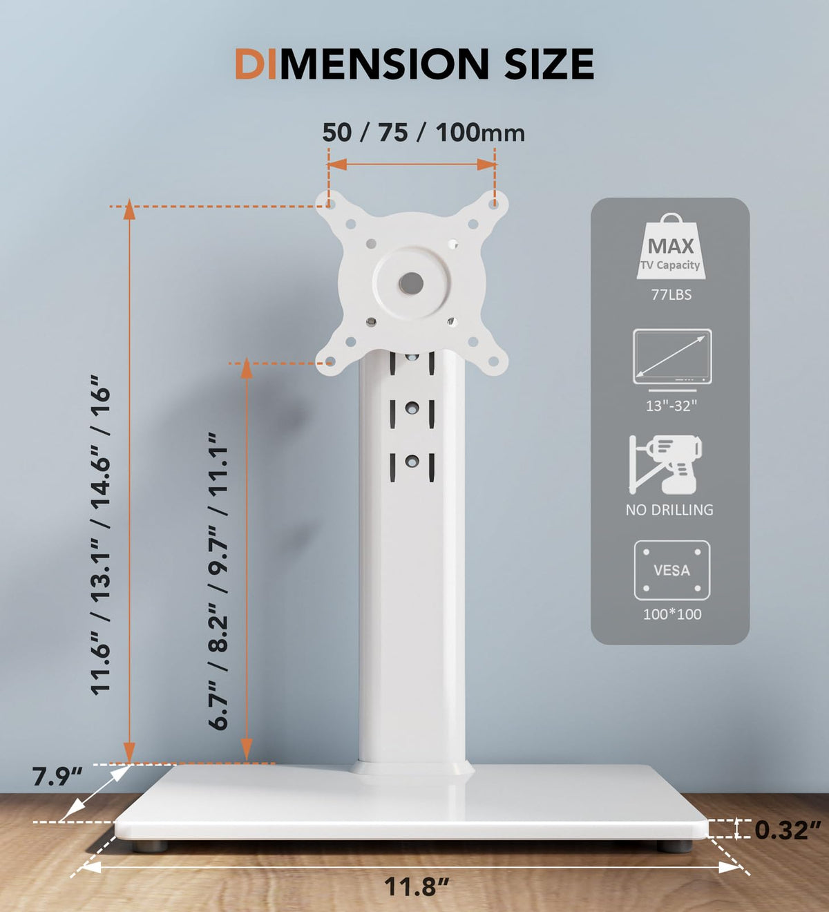 Hemudu White Tempered Glass Single LCD Monitor Stand Riser DEMO