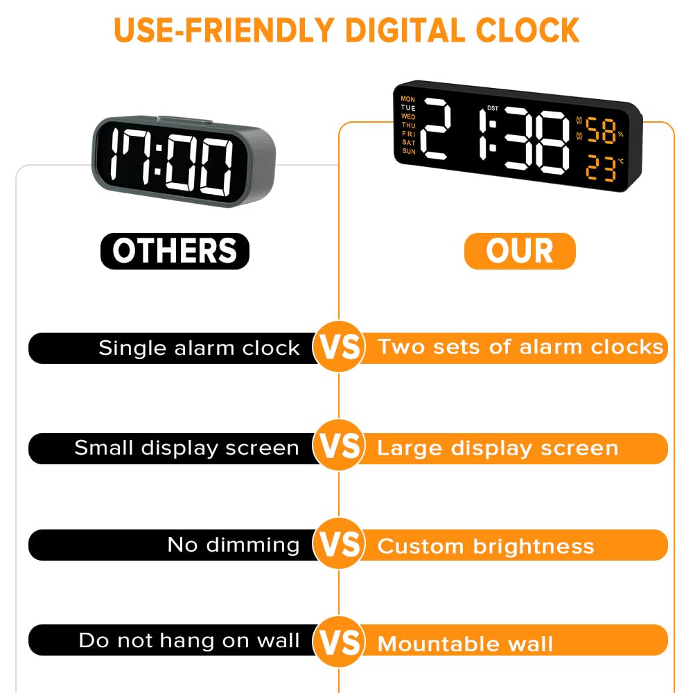 Black Digital LED Alarm Clock Bedside Desk 3cm x 7.5cm NEW