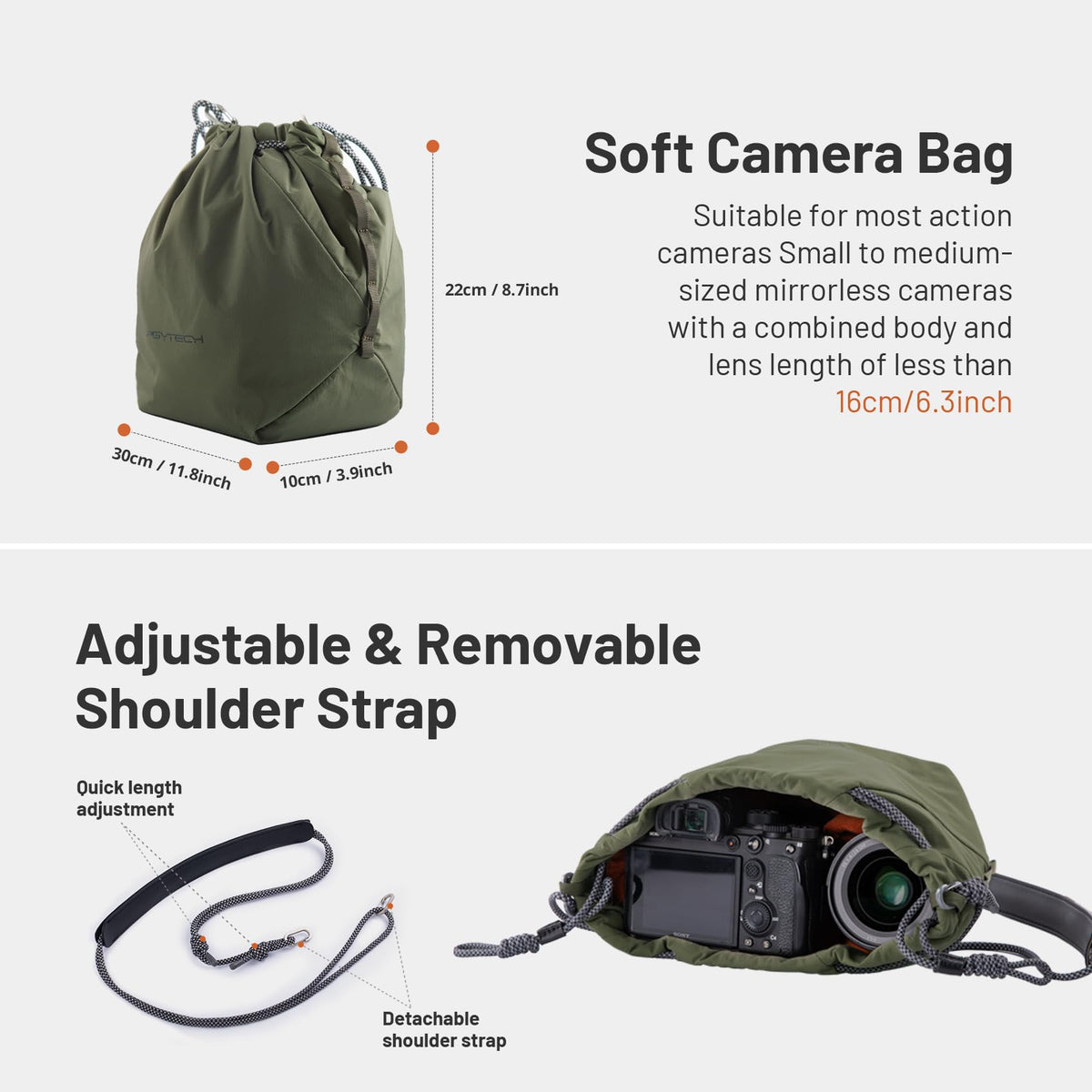 PGYTECH OneGo Drawstring Camera Bag Forest Green - Soft Case Size - NEW