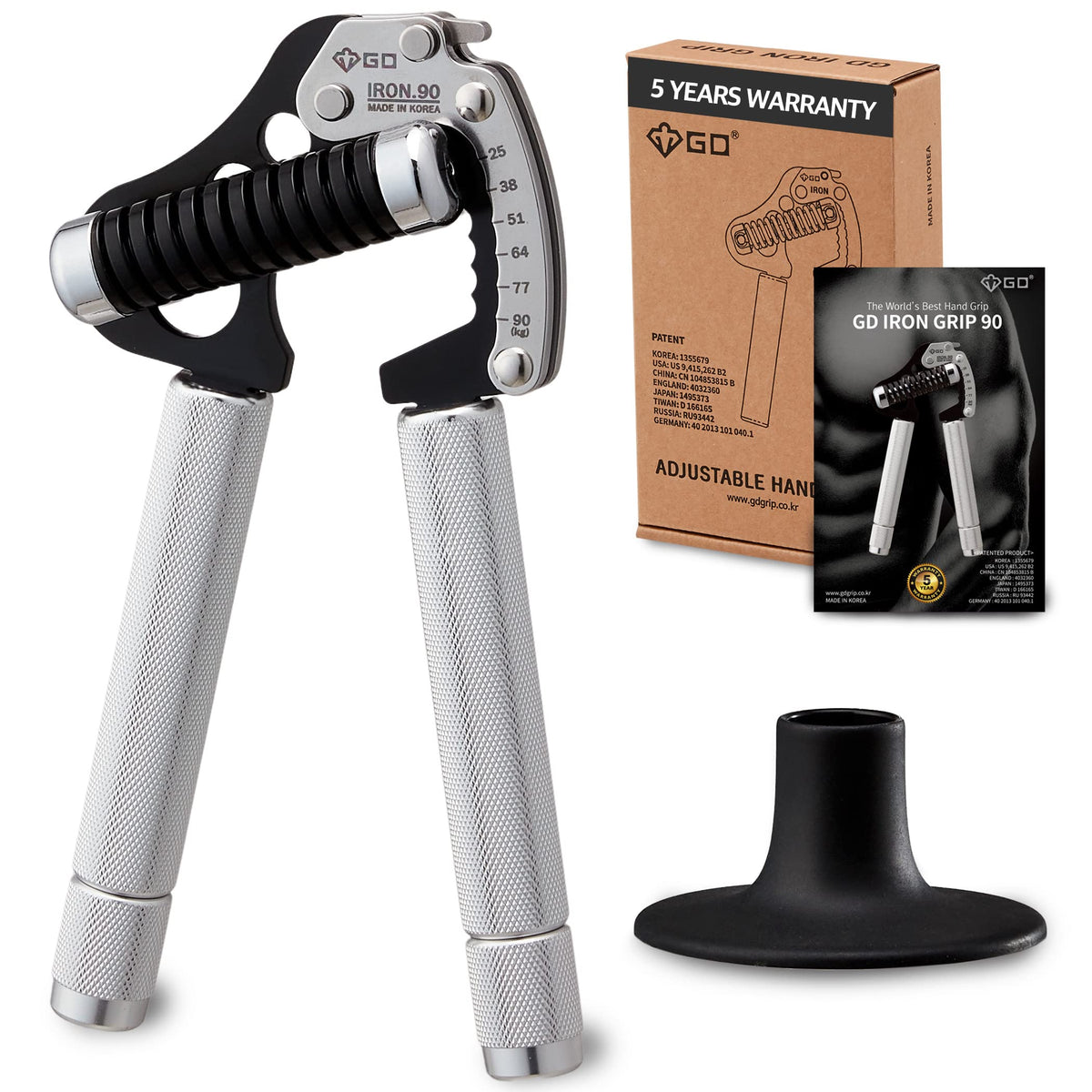 GD Iron Grip Hand Strengthener Adjustable 25-90kg Training Tool Silver NEW