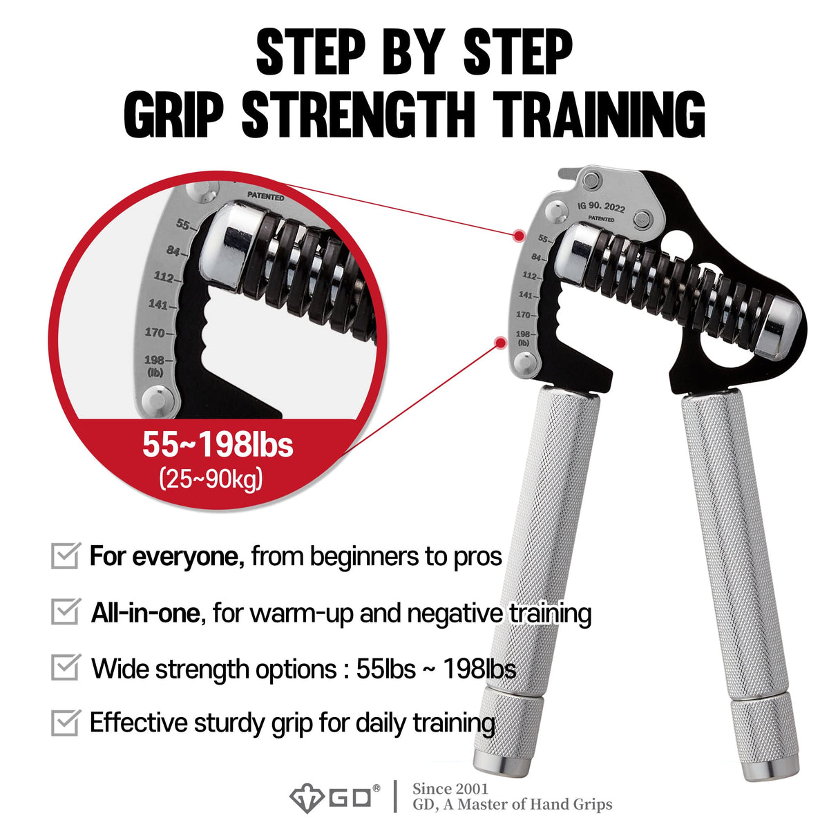GD Iron Grip Hand Strengthener Adjustable 25-90kg Training Tool Silver NEW