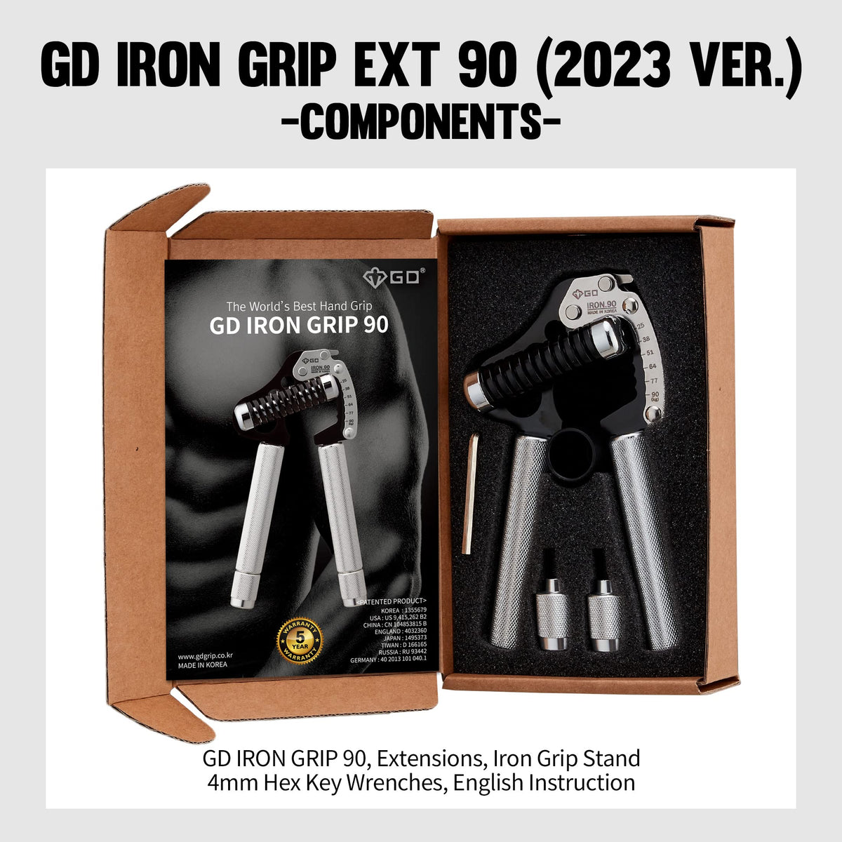 GD Iron Grip Hand Strengthener Adjustable 25-90kg Training Tool Silver NEW