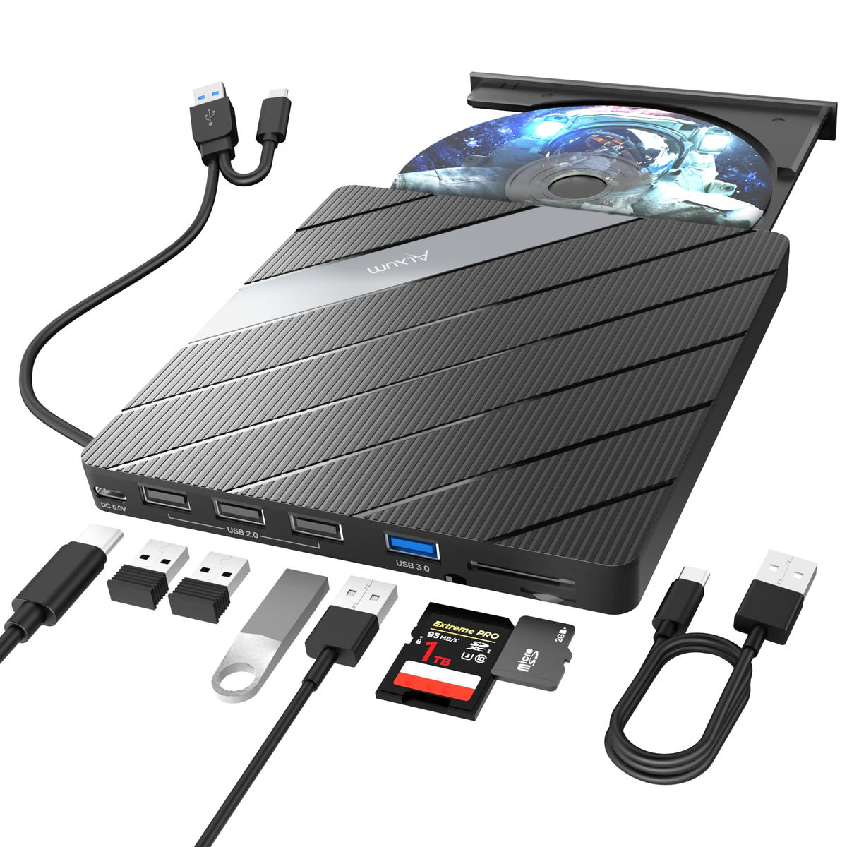 Alxum External CD DVD Drive USB 3.0 Portable RW Burner Black NEW