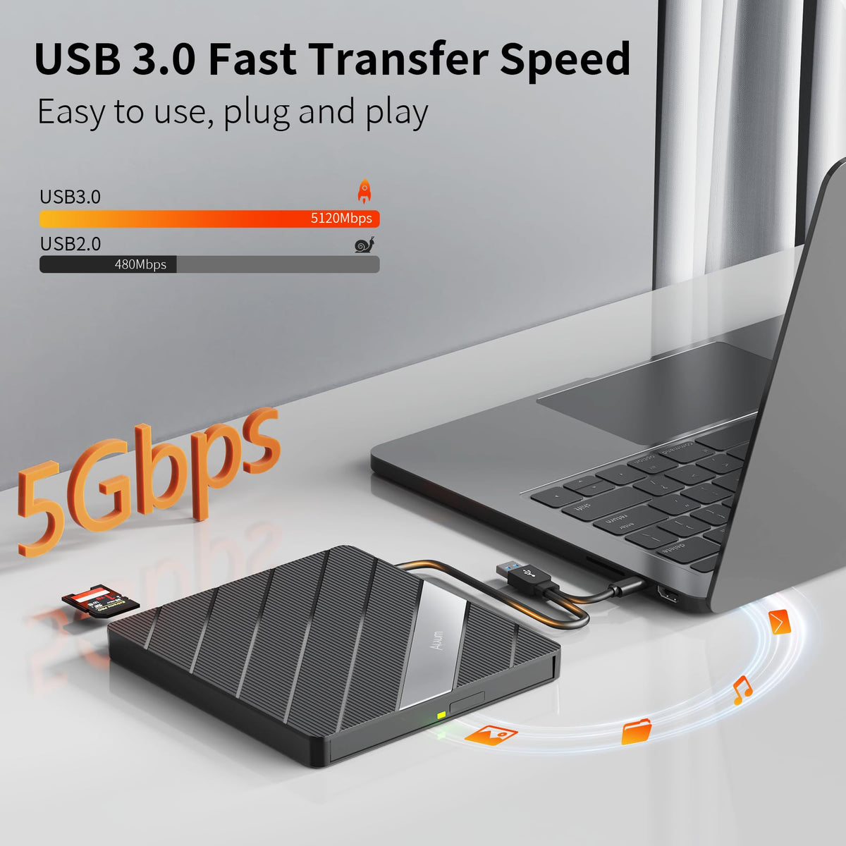 Alxum External CD DVD Drive USB 3.0 Portable RW Burner Black NEW