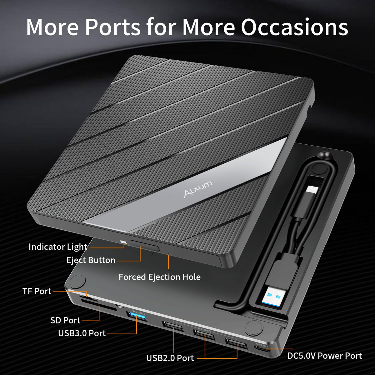 Alxum External CD DVD Drive USB 3.0 Portable RW Burner Black NEW