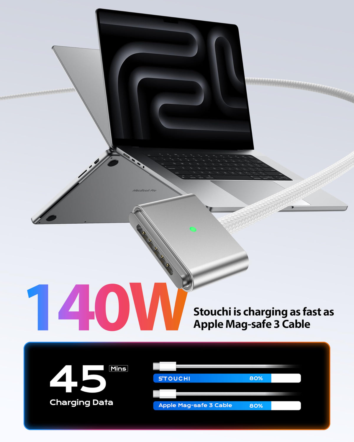 Stouchi USB-C USB Cables to MagSafe 3 Charging Cable Black 2m Fast Charge DEMO