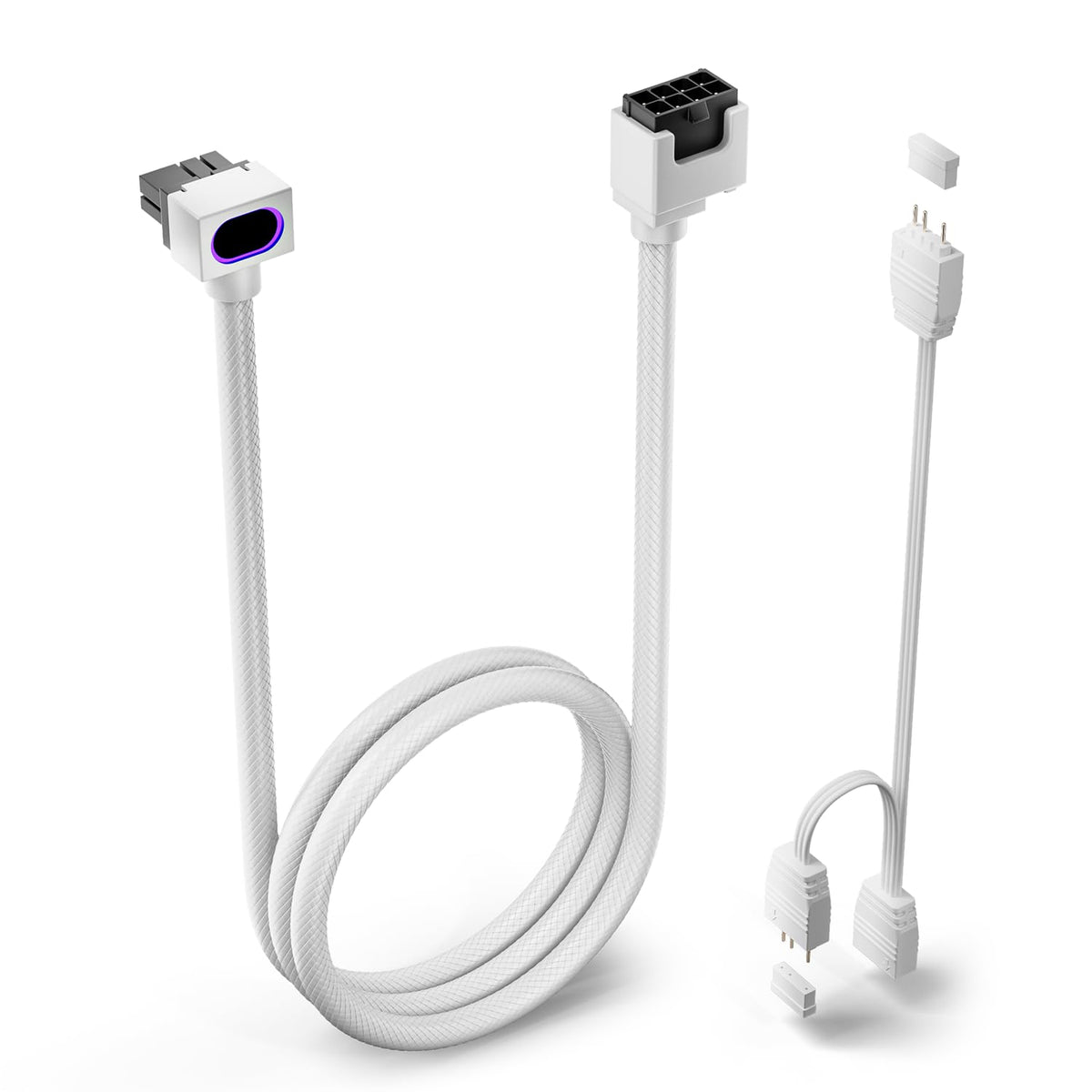 AsiaHorse 8 Power Cords Pin GPU Extension Cable ARGB White 90 Degree NEW