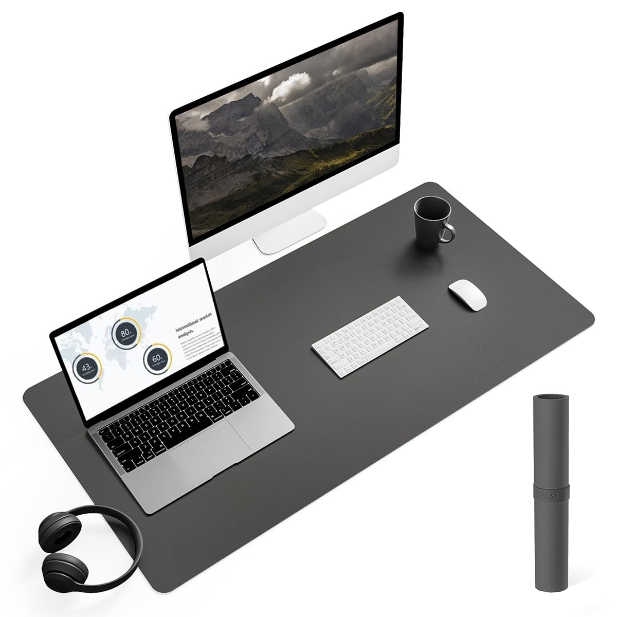 YSAGi Non-Slip Desk Mat Large Mouse Pad Dark Grey 90x43cm DEMO