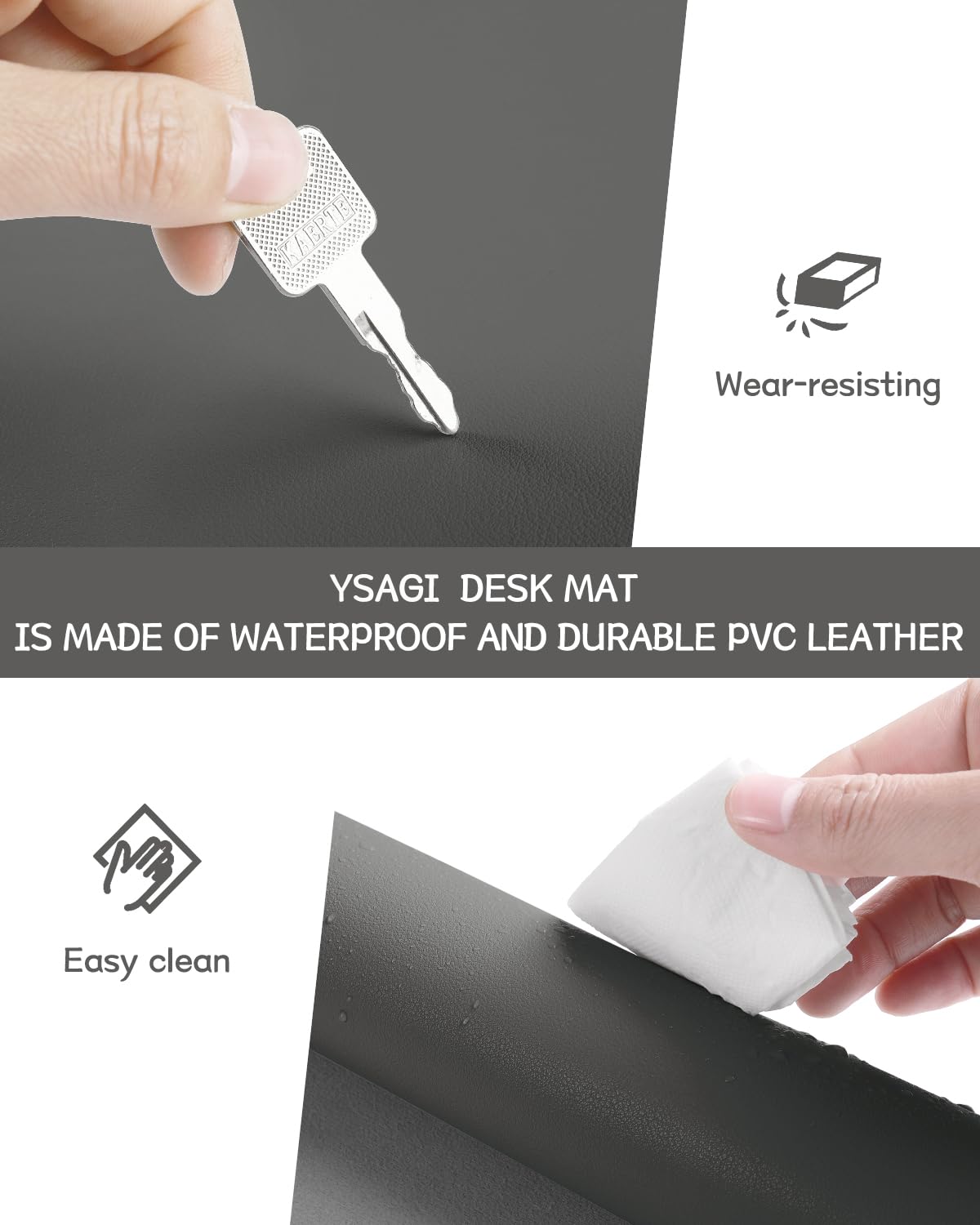 YSAGi Non-Slip Desk Mat Large Mouse Pad Dark Grey 90x43cm DEMO