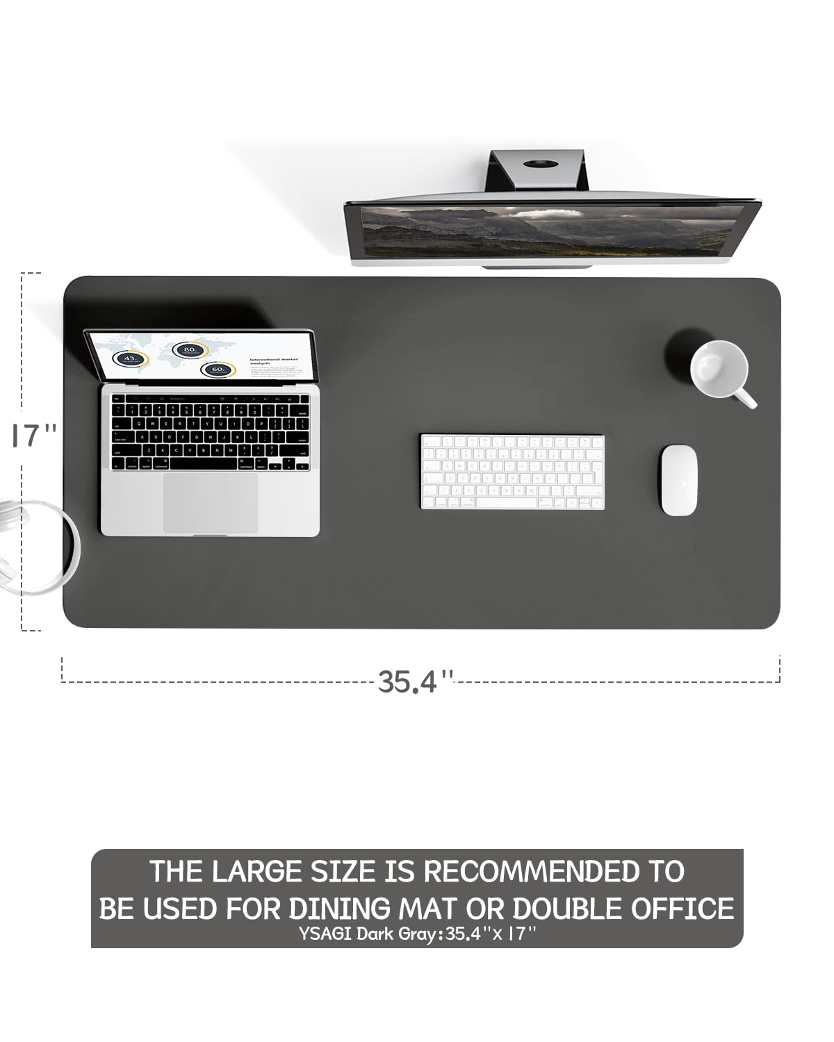 YSAGi Non-Slip Desk Mat Large Mouse Pad Dark Grey 90x43cm DEMO