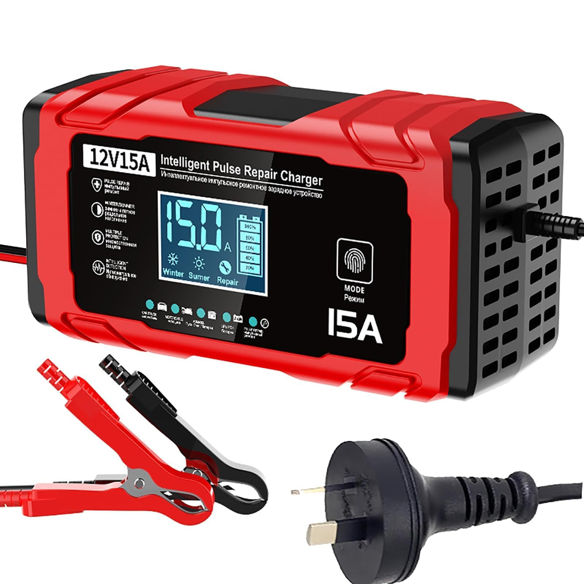 Smart Lithium Battery Charger 15A Fast Charge Auto Repair Red Black DEMO
