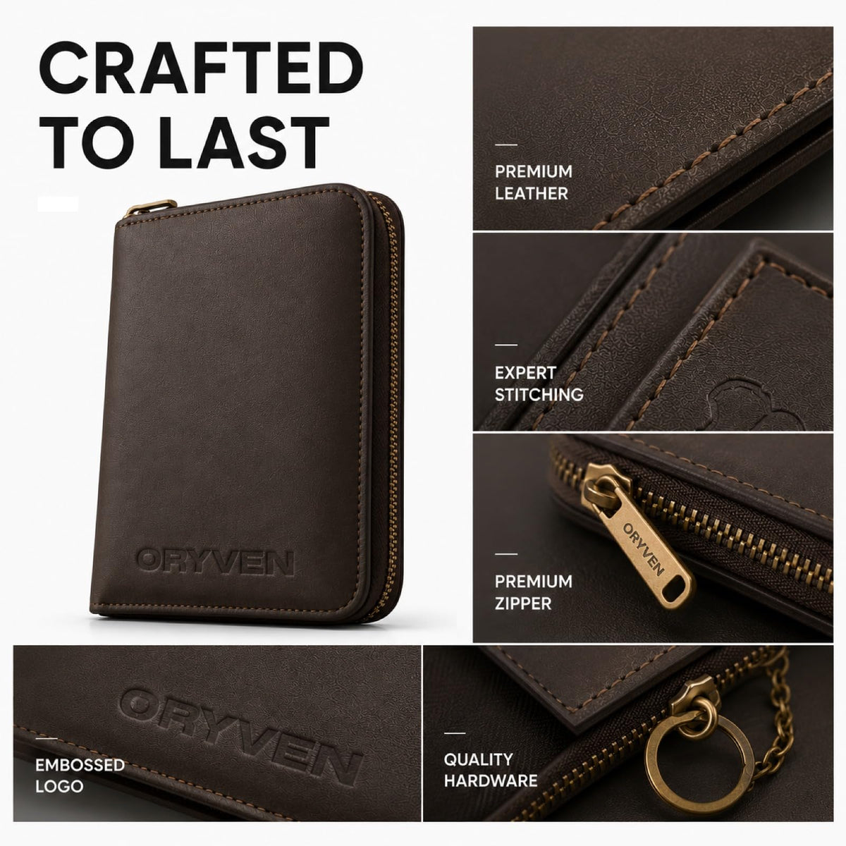 ORYVEN Crazy Horse Leather Passport Wallet RFID Brown Travel Holder Size - NEW