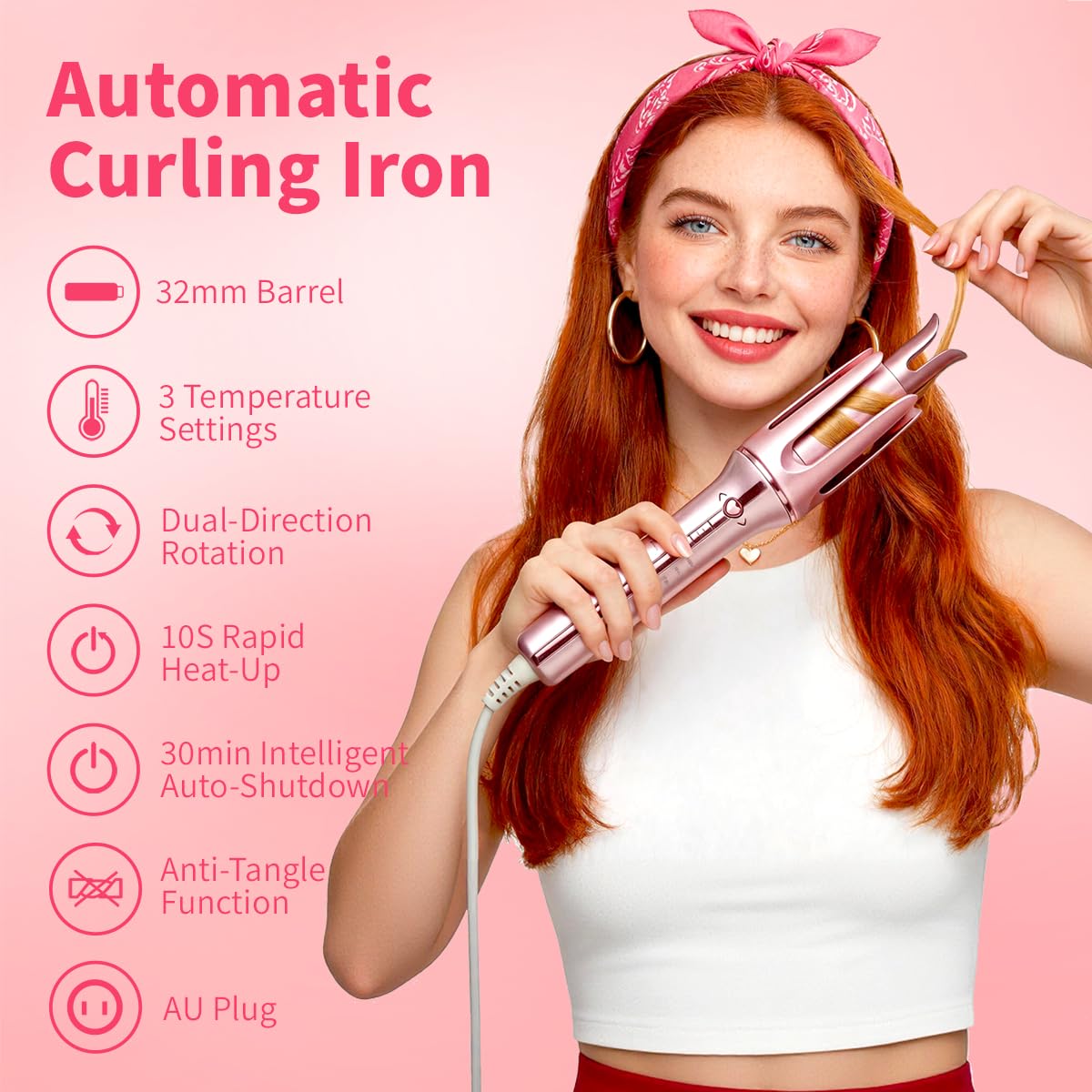 SHEGLAM 32mm Automatic Curling Tongs Dual Direction Ceramic Pink Size 32mm DEMO