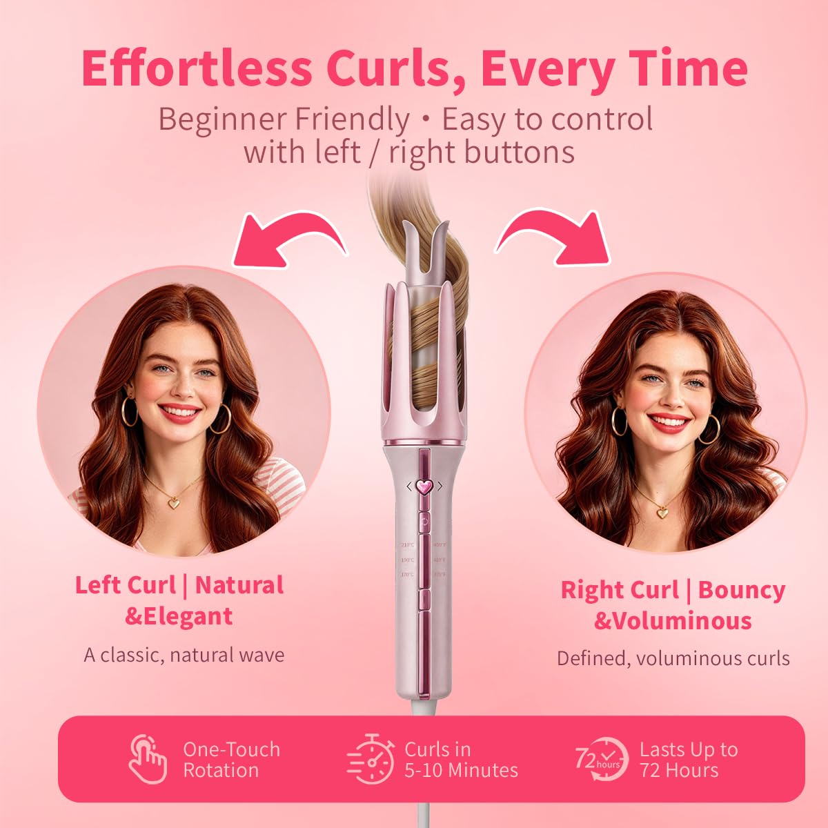 SHEGLAM 32mm Automatic Curling Tongs Dual Direction Ceramic Pink Size 32mm DEMO