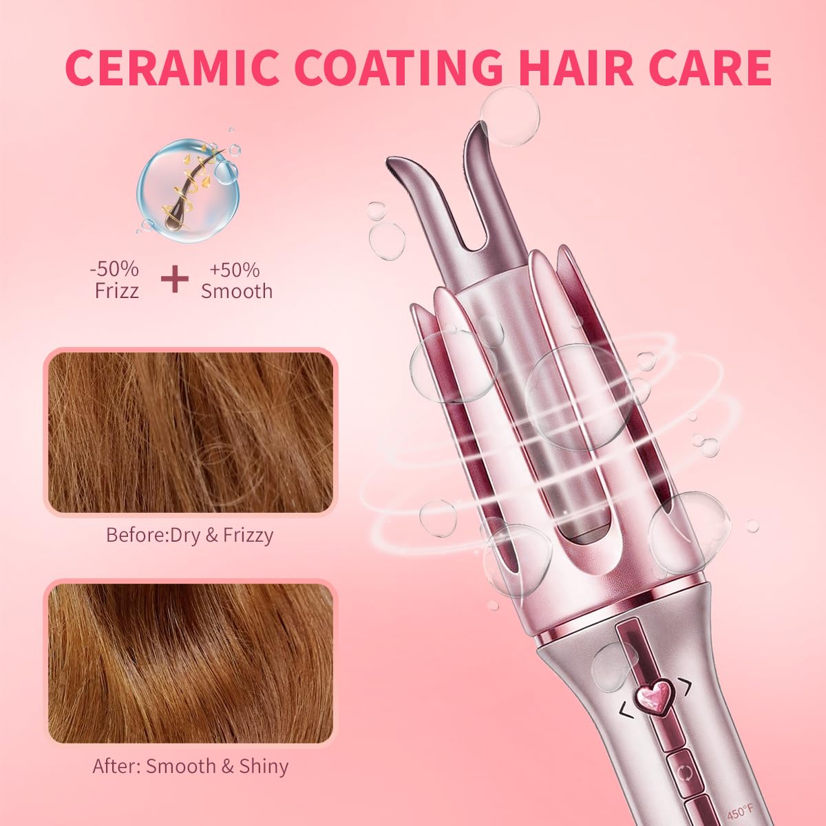 SHEGLAM 32mm Automatic Curling Tongs Dual Direction Ceramic Pink Size 32mm DEMO