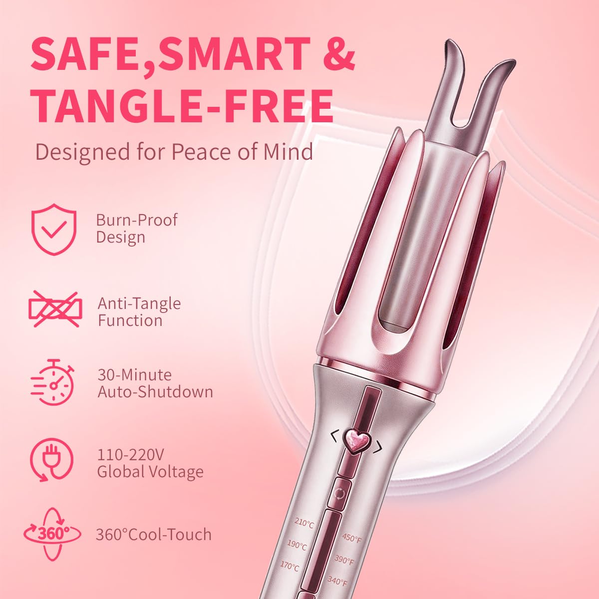 SHEGLAM 32mm Automatic Curling Tongs Dual Direction Ceramic Pink Size 32mm DEMO