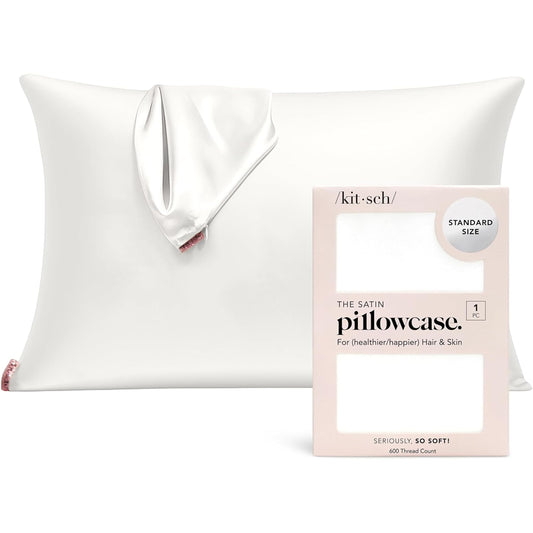 Kitsch Satin Pillowcases Pillowcase with Zipper - Ivory Standard/Queen 1 NEW