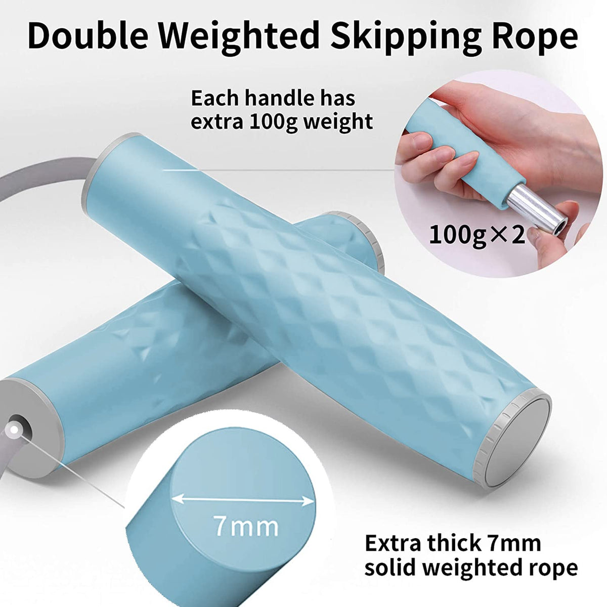 PROIRON Double Jump Ropes Weighted Skipping Rope Tangle-Free Blue Gray DEMO