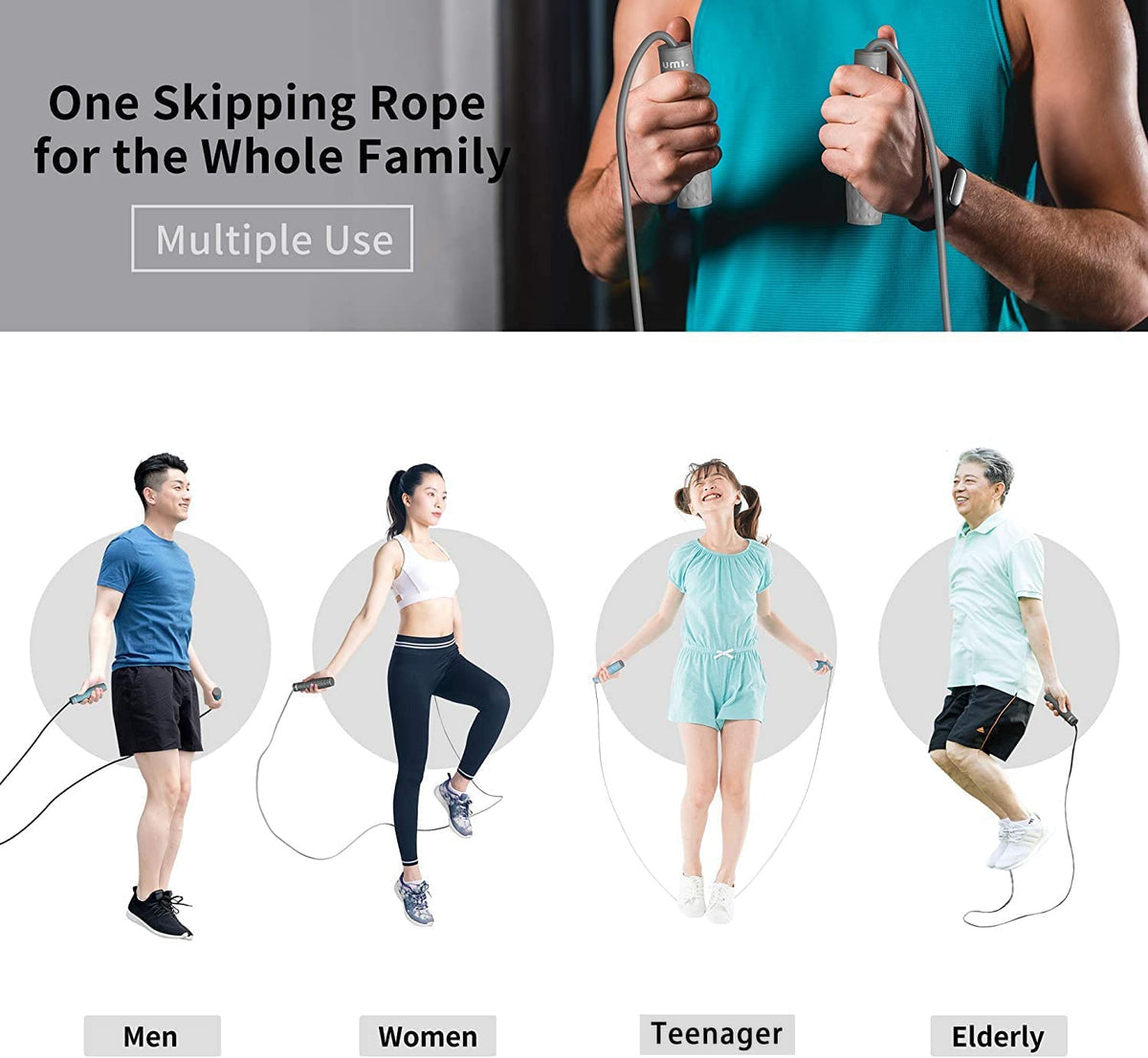 PROIRON Double Jump Ropes Weighted Skipping Rope Tangle-Free Blue Gray DEMO