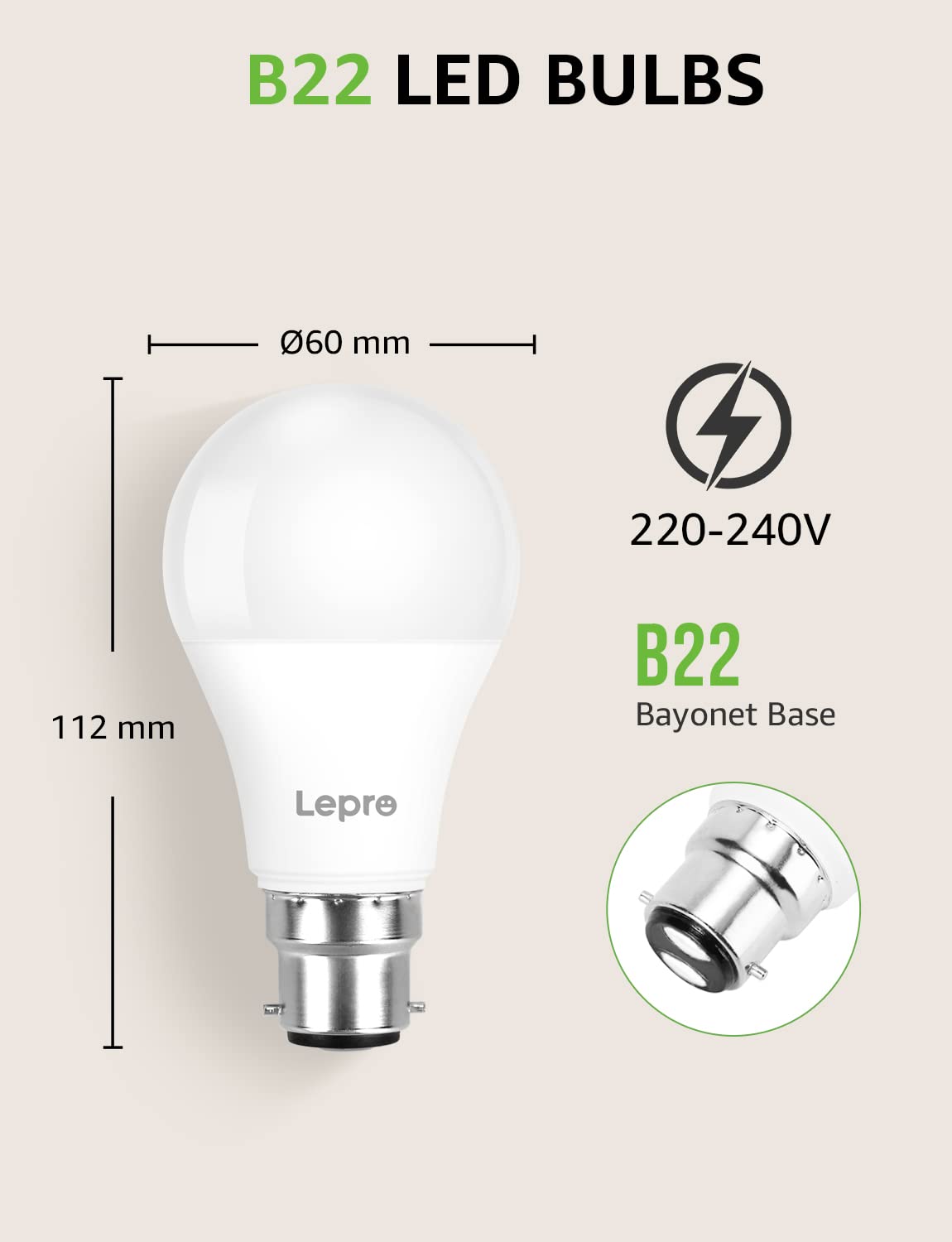 Lepro LED Bulbs Bayonet 60W Equivalent Warm White 2700K 806lm DEMO