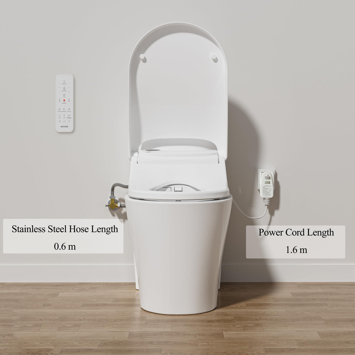 AQUATIZ D-Shaped Electric Bidet Toilet Seat with Auto Open Close White NEW
