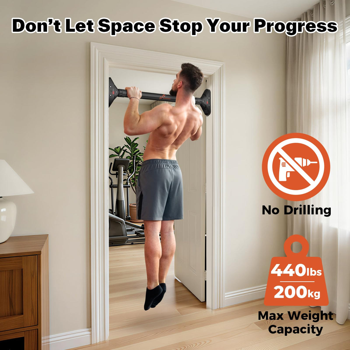 Sportneer Adjustable Pull-Up Bar Strength Training Chin Black NEW