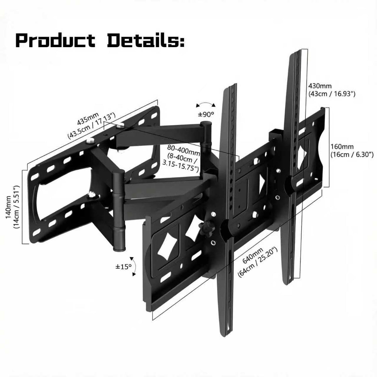 Midook TV Wall Mount Swivel Tilt Articulating Dual Arms - Black NEW