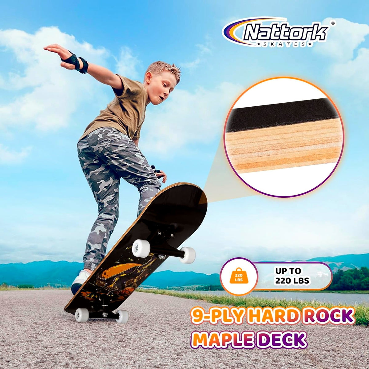 Nattork Black Skateboards Skateboard 21.73 x 5.9 Complete Beginner Friendly NEW