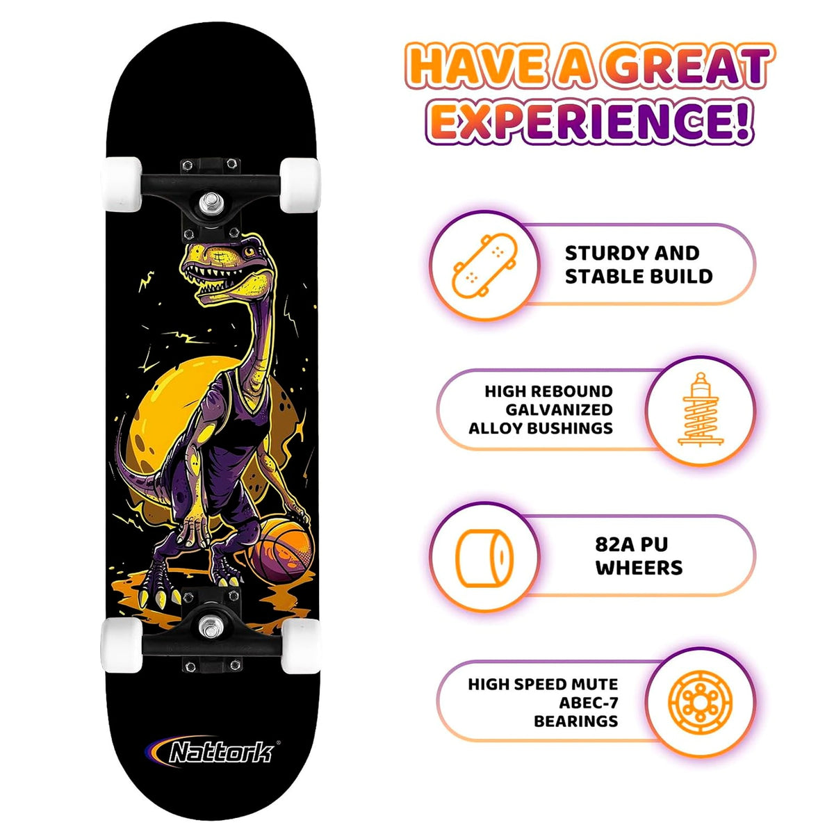 Nattork Black Skateboards Skateboard 21.73 x 5.9 Complete Beginner Friendly NEW