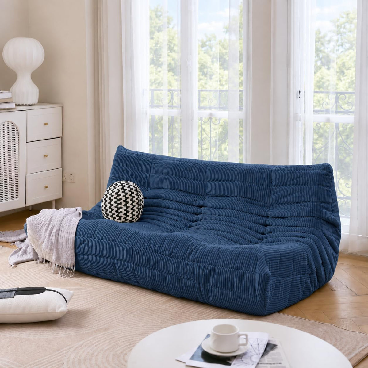 N&V Fireside Three Seater Sofa Mid Century Prussian Blue 169.9 x 95 x 74.9 NEW