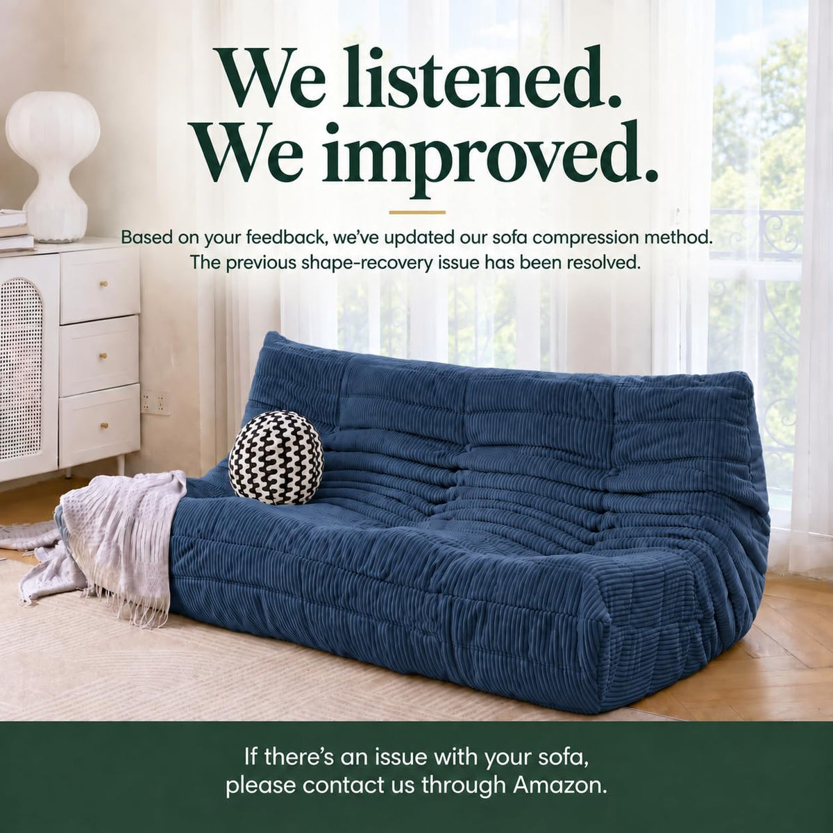 N&V Fireside Three Seater Sofa Mid Century Prussian Blue 169.9 x 95 x 74.9 NEW