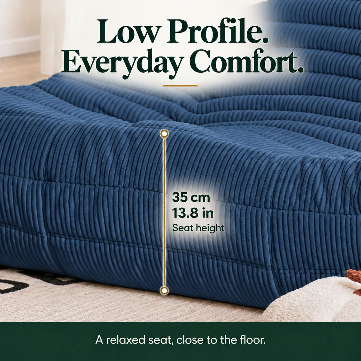 N&V Fireside Three Seater Sofa Mid Century Prussian Blue 169.9 x 95 x 74.9 NEW
