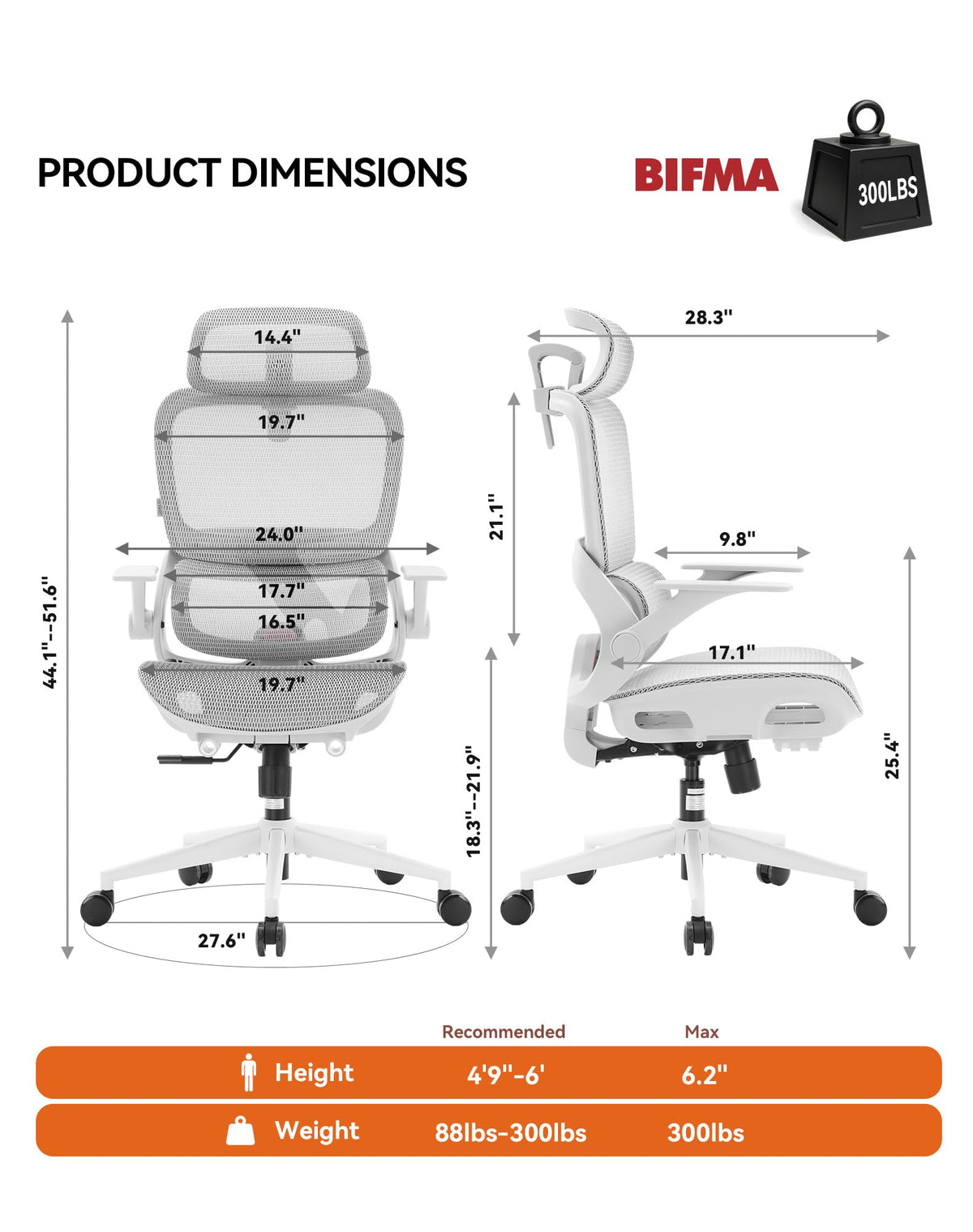 SIHOO B100 Ergonomic Mesh Office Desk Chair White Standard DEMO