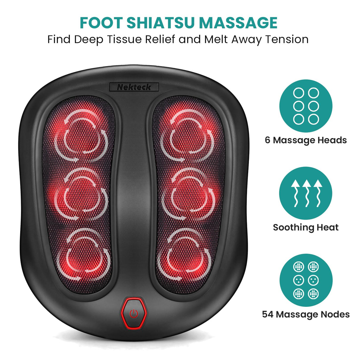 Nekteck Electric Foot Massager with Heat Shiatsu Kneading - Black NEW