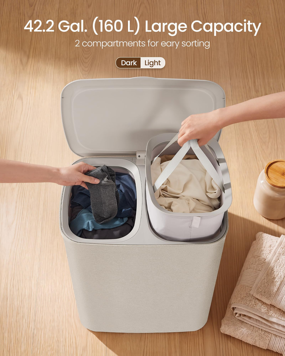 SONGMICS 160L Grey Laundry Basket with Lid & Removable Wash Bags Size 56 x NEW